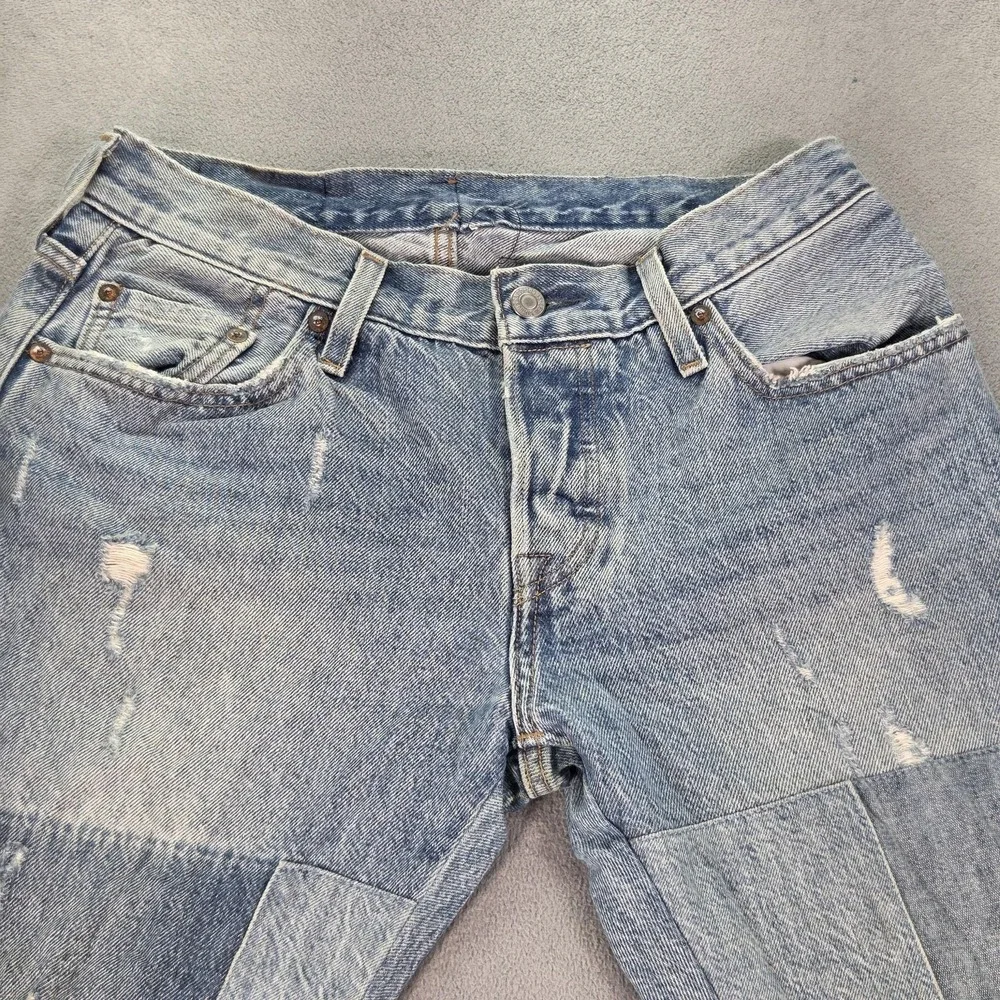 Levis 501 CT Jeans Womens Light Wash Tapered Patched Distressed Fits 27x27 - Picture 10 of 16